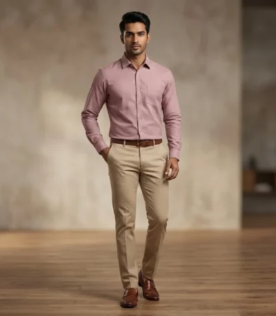 Men's Premium Dusty Rose Solid Cotton Linen Regular Fit Full Sleeve Shirt (4)