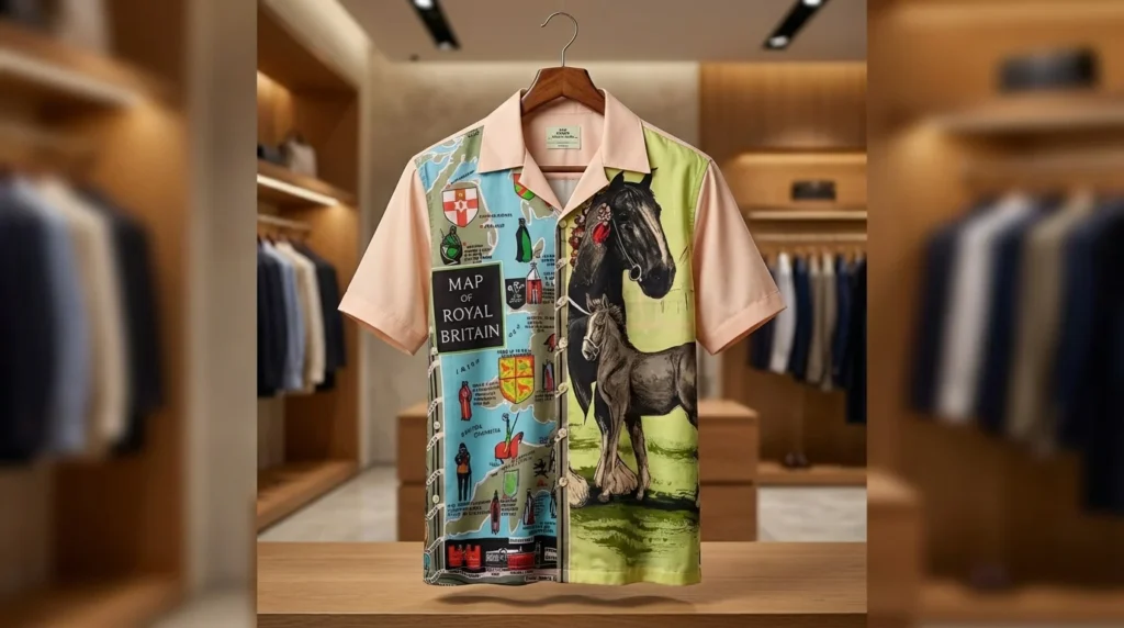 Men's Premium Map of Royal Britain Printed Cuban Collar Shirt (3)