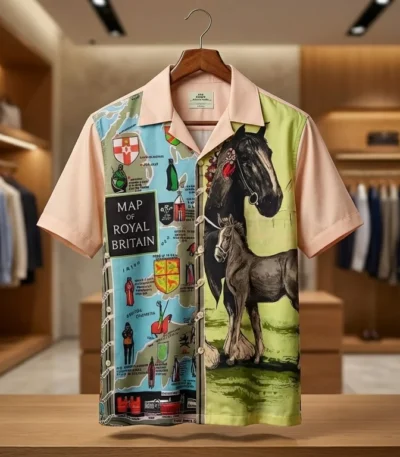 Men's Premium Map of Royal Britain Printed Cuban Collar Shirt (3)