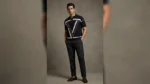 Men's Premium Navy Geometric Knit Polo Shirt Slim Fit Half Sleeve (2)