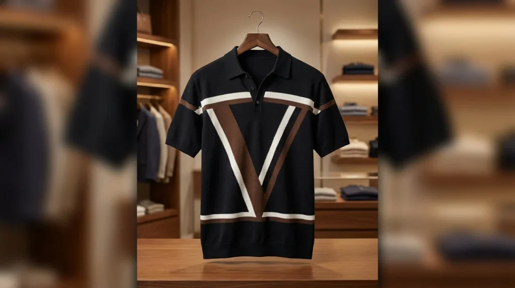 Men's Premium Navy Geometric Knit Polo Shirt Slim Fit Half Sleeve (3)