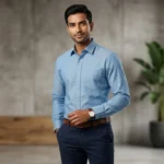 Men's Premium Sky Blue Solid Oxford Cotton Regular Fit Shirt (3)