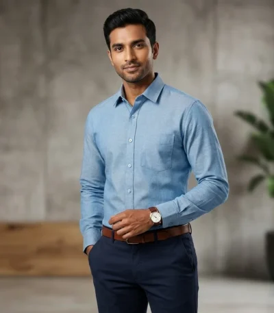 Men's Premium Sky Blue Solid Oxford Cotton Regular Fit Shirt (3)