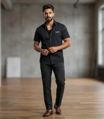 Men's Premium Slate Black Slim Fit Short Sleeve Cotton Shirt (1)