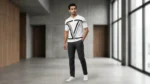 Men's Premium White Geometric Knit Polo T Shirt Luxury Slim Fit (2)