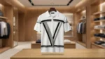 Men's Premium White Geometric Knit Polo T Shirt Luxury Slim Fit (3)