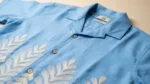 Men's Sky Blue Embroidered Linen Cuban Collar Half Sleeve Shirt (5)