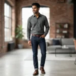 Men’s Slim Fit Charcoal Grey Stone Wash Cotton Shirt (3)