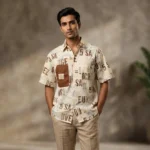 Men's Vintage Typography Print Shirt in Off White and Earthy Brown (1)