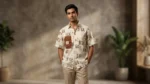 Men's Vintage Typography Print Shirt in Off White and Earthy Brown (1)