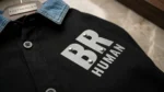 Men’s black and denim blue contrast long sleeve shirt with metallic BR HUMAN branding (3)