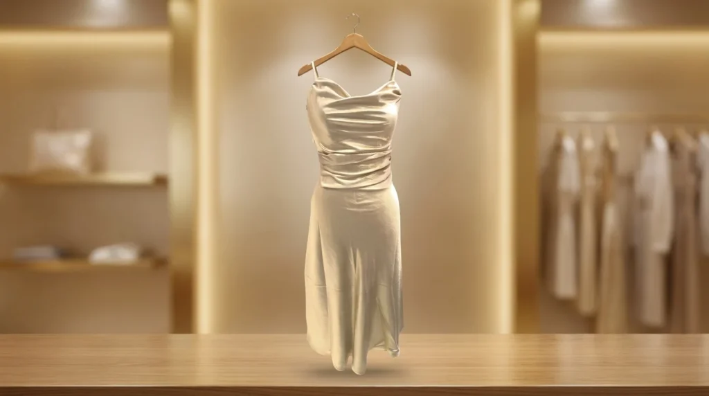 Metallic Gold Cowl Neck Ruched Midi Dress for Women (2)