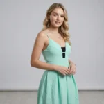 Mint Green Textured Crepe A Line Cocktail Dress for Women (2)