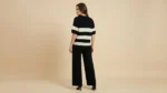 Navy & White Striped Ribbed Knit Co ord Set for Women Relaxed Fit (4)