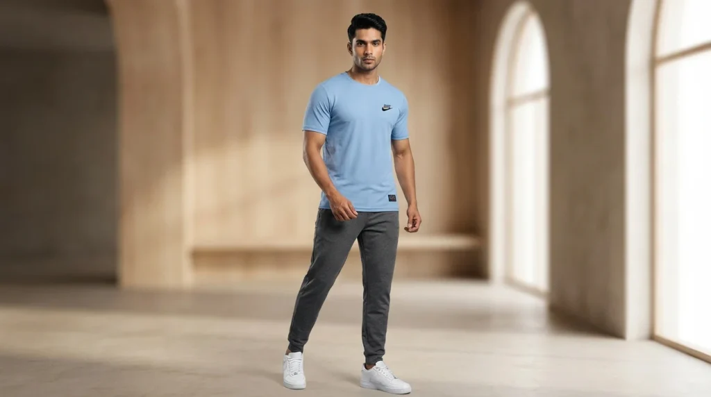 Nike Men’s Sky Blue Textured Regular Fit Performance T Shirt (3)