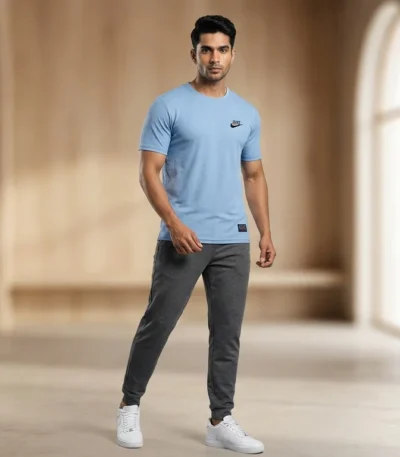 Nike Men’s Sky Blue Textured Regular Fit Performance T Shirt (3)