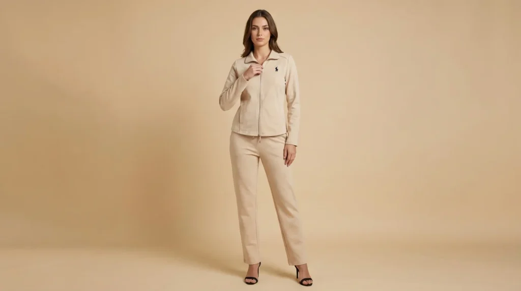 Premium Beige Full Zip Women’s Coord Set Luxury Lounge & Activewear (1)