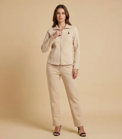 Premium Beige Full Zip Women’s Coord Set Luxury Lounge & Activewear (1)