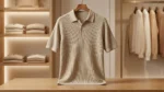 Premium Beige Ribbed Knit Polo T Shirt for Men Slim Fit Half Sleeve (4)