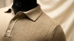 Premium Beige Ribbed Knit Polo T Shirt for Men Slim Fit Half Sleeve (5)