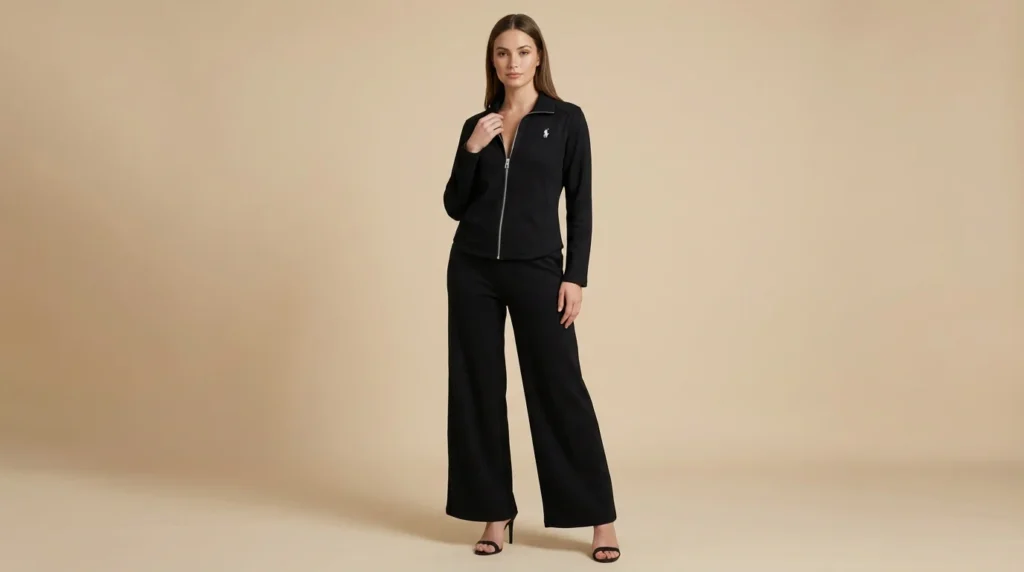 Premium Black Corduroy Zip Up Jacket and Wide Leg Trousers Co ord Set (1)