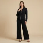 Premium Black Corduroy Zip Up Jacket and Wide Leg Trousers Co ord Set (1)