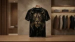 Premium Black Velvet Lion Graphic T Shirt for Men (3)