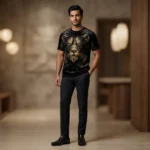 Premium Black Velvet Lion Graphic T Shirt for Men (5)