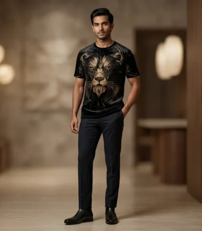Premium Black Velvet Lion Graphic T Shirt for Men (5)