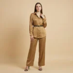 Premium Bronze Satin Co ord Set with Waist Belt for Women (1)