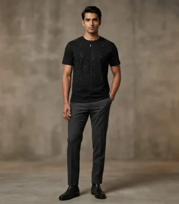 Premium Men's Black Embellished Slim Fit Cotton T Shirt (1)