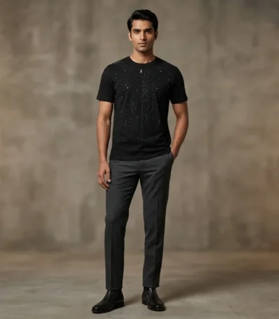Premium Men's Black Embellished Slim Fit Cotton T Shirt (1)