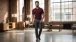 Premium Men’s Maroon Textured Knit Polo T Shirt Slim Fit (2)