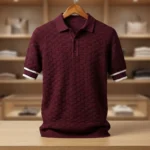 Premium Men’s Maroon Textured Knit Polo T Shirt Slim Fit (3)