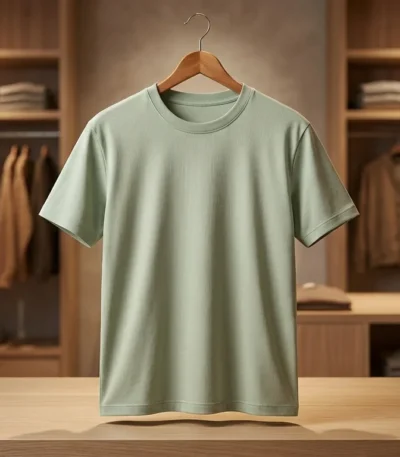 Premium Men’s Sage Green Round Neck Regular Fit Cotton T Shirt (2)