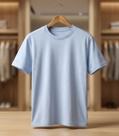 Premium Men's Sky Blue Crew Neck Essential Cotton T Shirt (3)