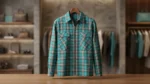 Premium Men's Teal Plaid Zippered Overshirt Regular Fit (2)