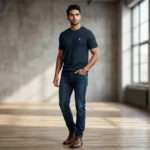 Premium Navy Textured Waffle Knit Men's Crew Neck T Shirt (3)