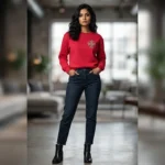 Premium Women's Red Crewneck Sweatshirt with Embellished Stone Cross (3)