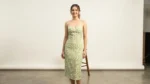 Sage Green Floral Sweetheart Neck Midi Dress for Women (1)