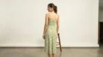 Sage Green Floral Sweetheart Neck Midi Dress for Women (2)