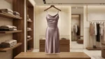 Sleeveless mauve satin midi dress with cowl neckline for women (3)