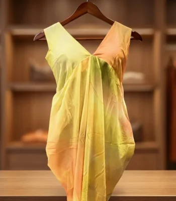 Sunset Ombre Silk Finish V Neck Draped Midi Dress for Women (2)