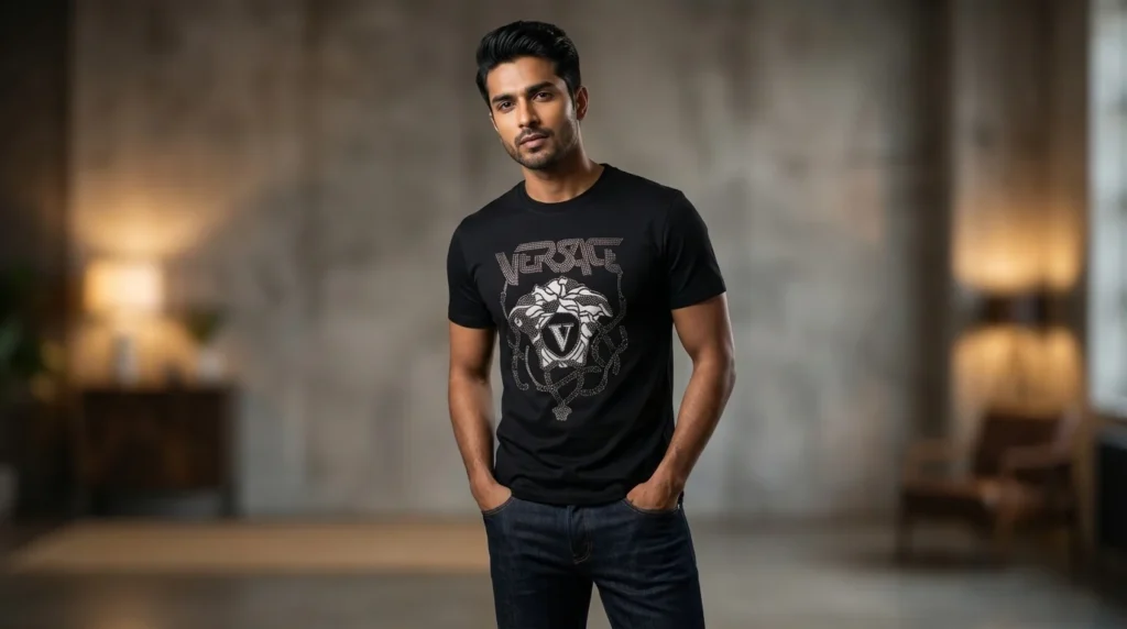 Versace Black Medusa Studded Embellished Men’s Luxury Cotton T Shirt (1)