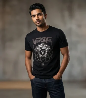 Versace Black Medusa Studded Embellished Men’s Luxury Cotton T Shirt (1)
