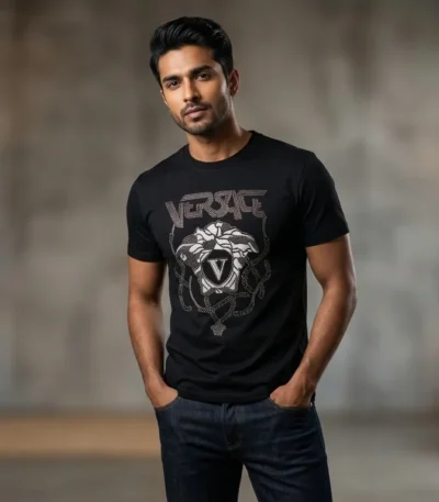 Versace Black Medusa Studded Embellished Men’s Luxury Cotton T Shirt (1)
