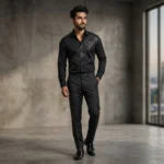 Versace Men’s Black Shimmer Diagonal Logo Shirt (2)