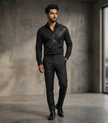 Versace Men’s Black Shimmer Diagonal Logo Shirt (2)