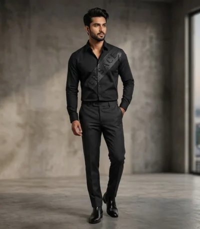 Versace Men’s Black Shimmer Diagonal Logo Shirt (2)