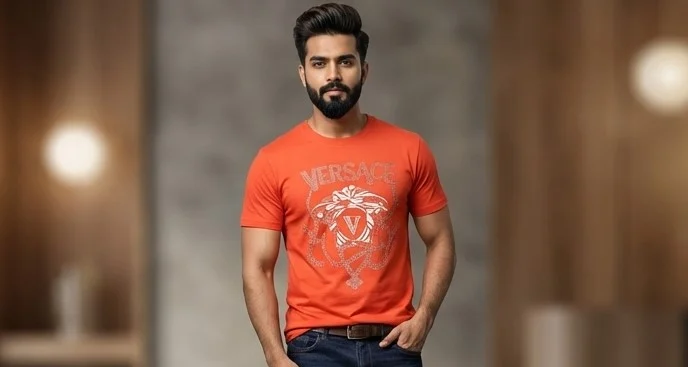 Versace Red Embellished Medusa V Logo Men's Premium T Shirt (2)